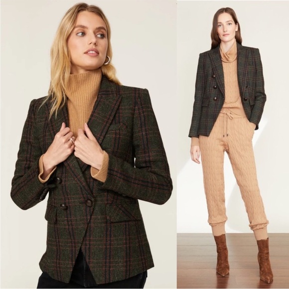 $798 Veronica Beard Miller Herringbone Plaid Dickey Jacket Forest Green sz 14 - Picture 3 of 16